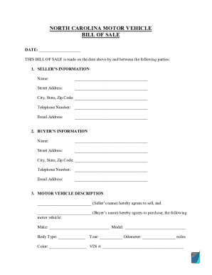 Fillable Online North Carolina Bill of Sale Template. North Carolina ...