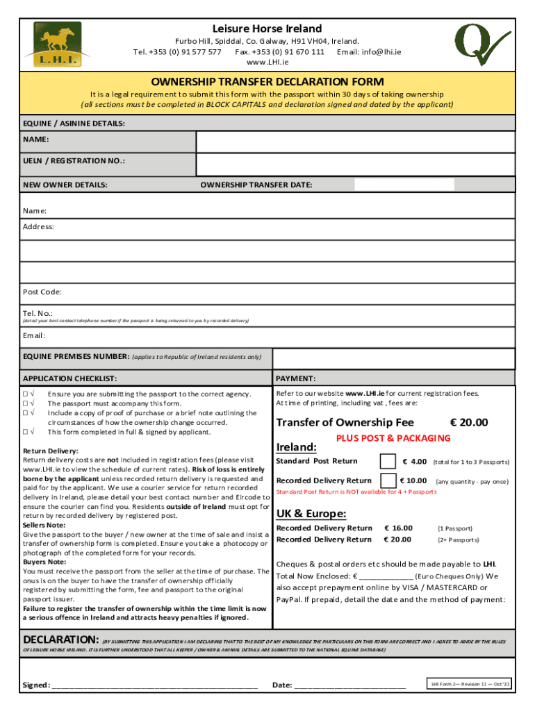 DocHub 246489461-LHINameChangeLeisure Horse Ireland - Fill Online, Printable, Fillable Preview on Page 1