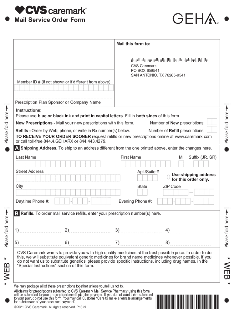 Fillable Online Fillable Online CVS Caremark - Mail Service Order Form ...