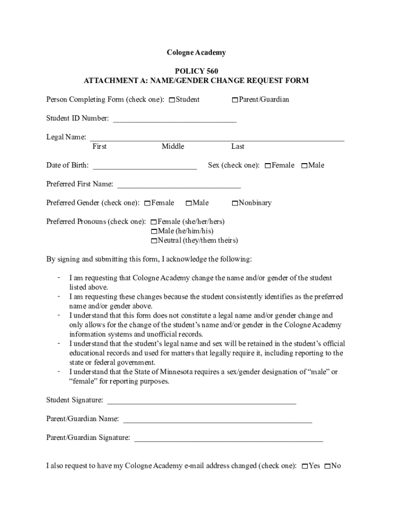 Fillable Online 560 Gender/Name Request Form.docx Fax Email Print