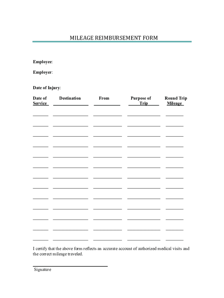 Fillable Online Mileage Reimbursement Formportal.docx Fax Email Print