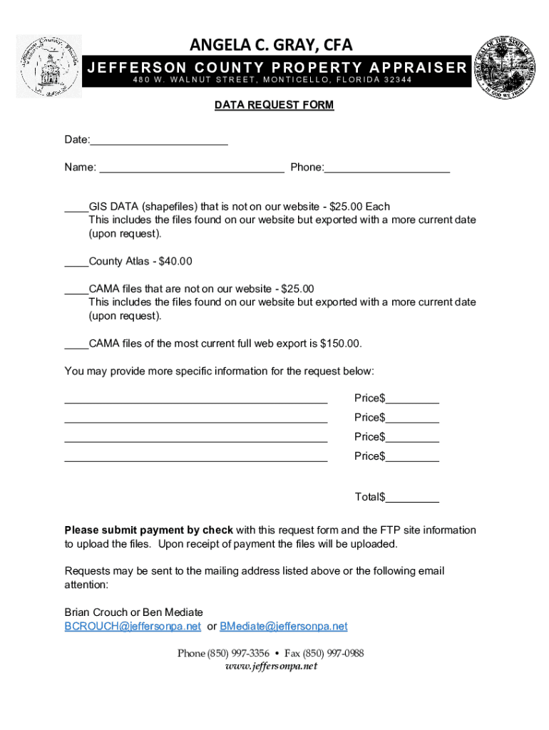 Fillable Online JEFFERSON COUNTY PROPERTY APPRAISER S OFFICE MEMO FOR Fax Email Print