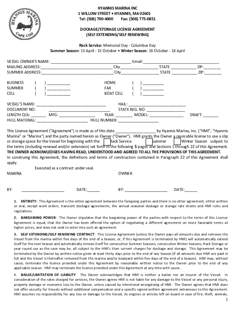 Fillable Online Untitled - Hyannis Marina Fax Email Print Preview on Page 1