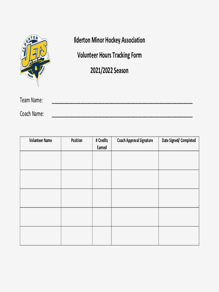 Fillable Online Ilderton Minor Hockey Association Volunteer Hours