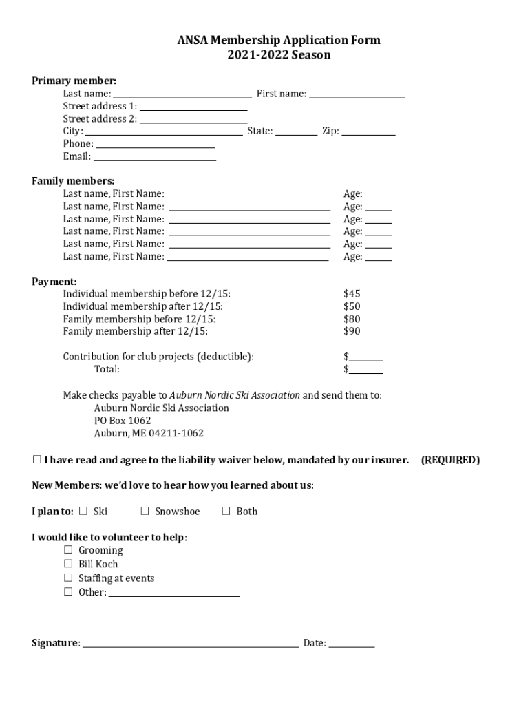 Fillable Online ANSA Membership 20212022 Form Fax Email Print - pdfFiller