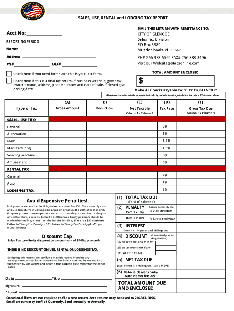 Fillable Online City of Glencoe Sales Tax Form Fax Email Print pdfFiller