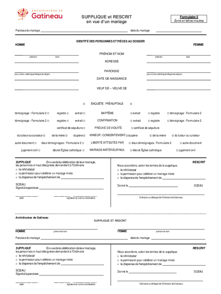 SUPPLIQUE et RESCRIT en vue d'un mariage Preview on Page 1