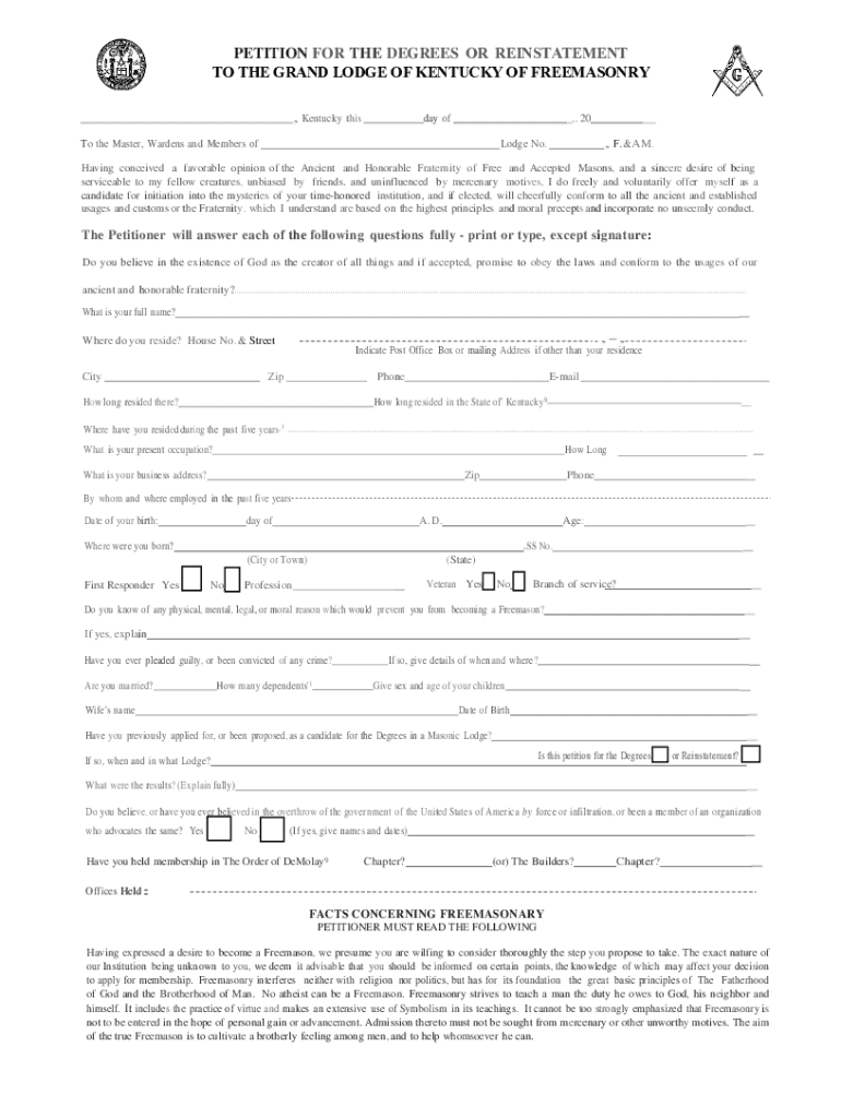 petition degrees freemasonry grand Preview on Page 1