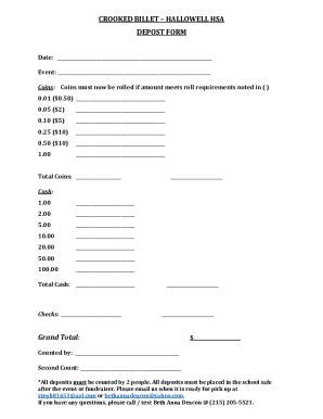 Hallowell Elementary Home and School Cash Receipts Form