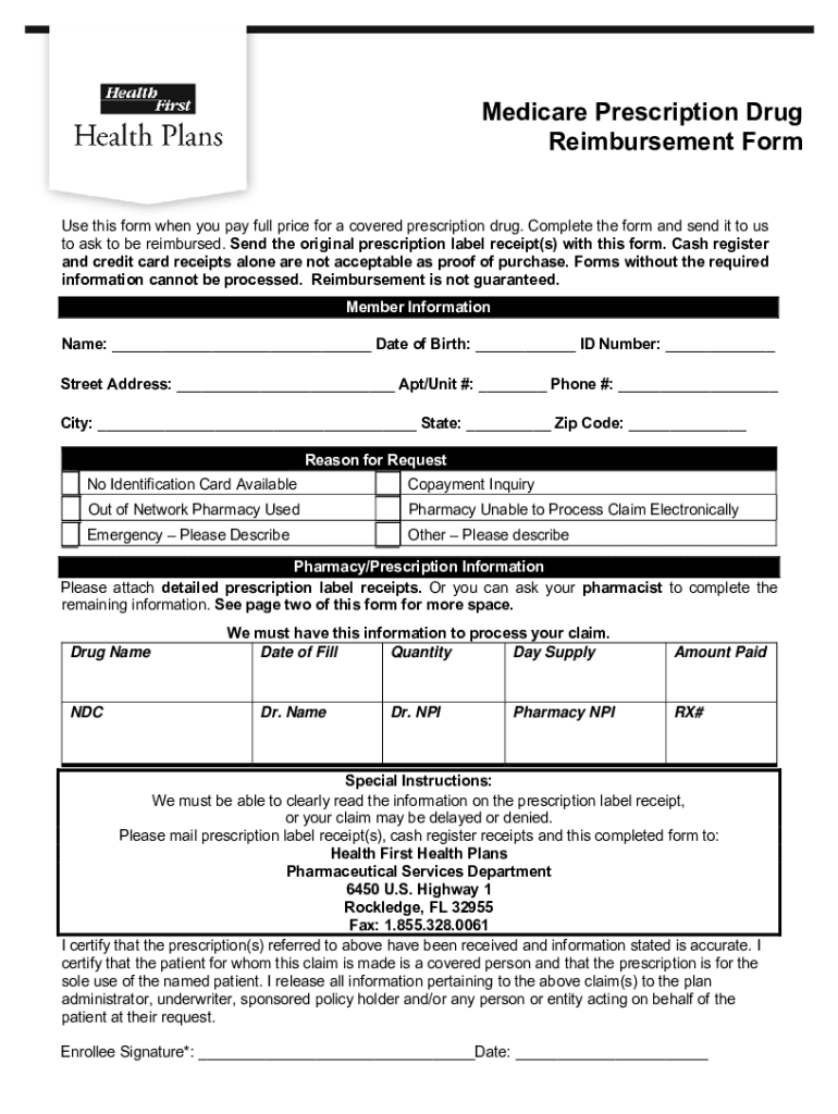 Fillable Online Medicare Prescription Drug Reimbursement Form Fax Email Print pdfFiller