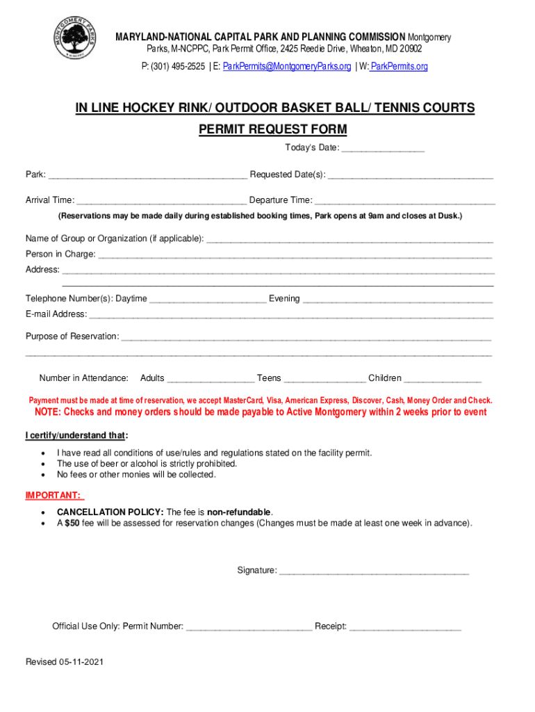 Fillable Online InLine Hockey Outdoor Basketball Tennis Courts