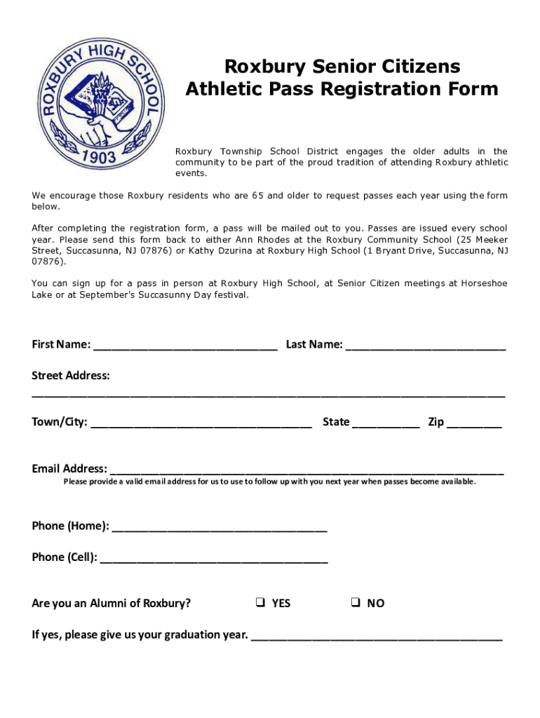 Fillable Online Senior Athletic Passes Registration Form Fax Email