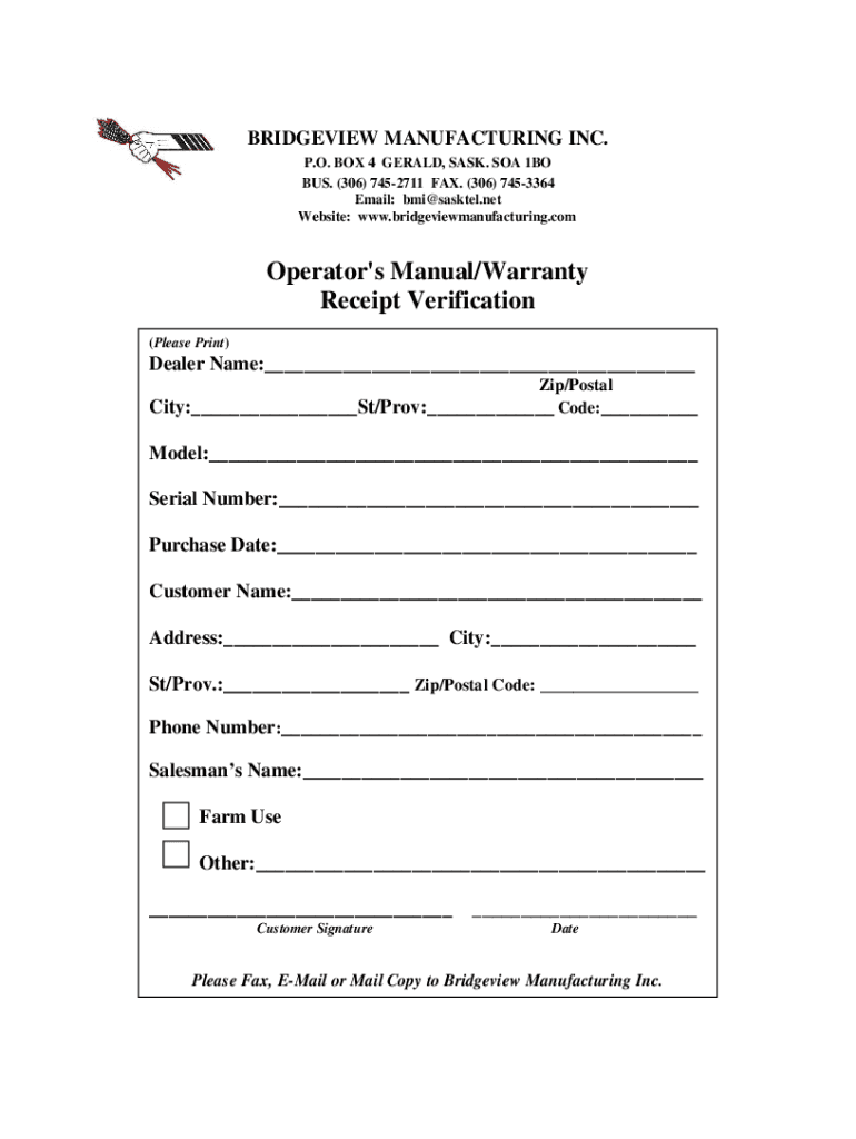 Fillable Online Fillable Online Bridgeview Warranty Registration Form
