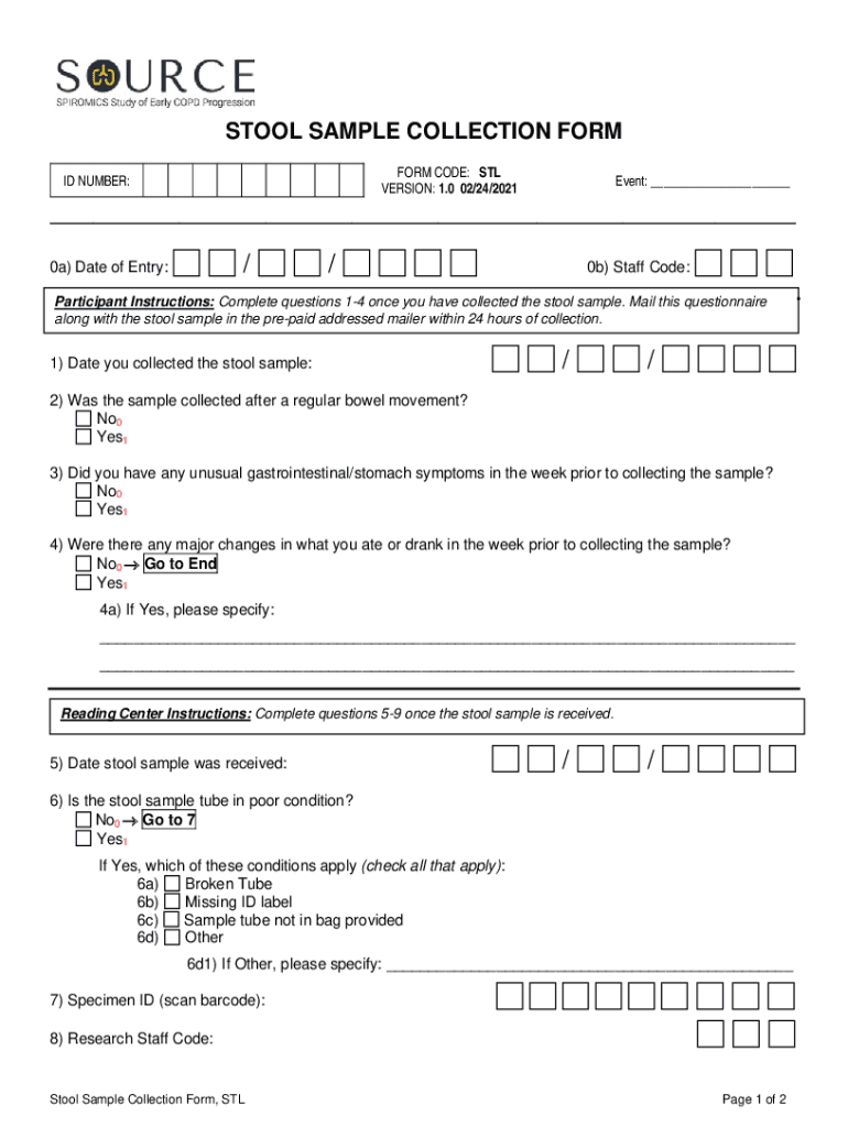 Fillable Online STOOL SAMPLE COLLECTION FORM Fax Email Print pdfFiller
