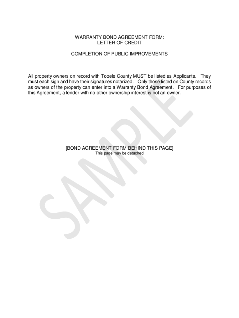 Fillable Online WARRANTY BOND AGREEMENT FORM Fax Email Print pdfFiller