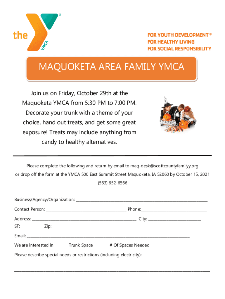 Fillable Online Trunk or Treat is this... Maquoketa Area Family YMCA