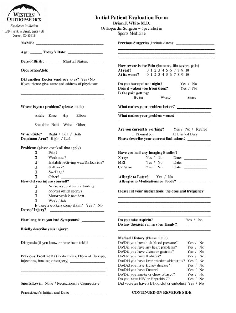Fillable Online Psychiatric Initial Evaluation Form Free PDF File