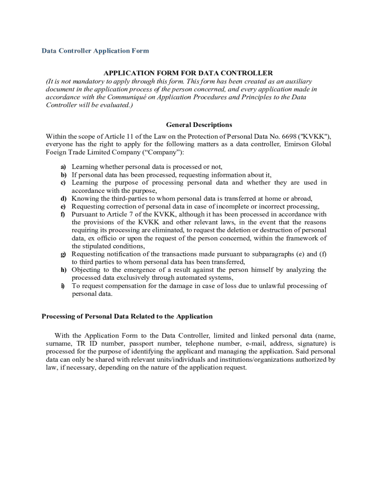 Fillable Online Data Controller Application Form Fax Email Print ...