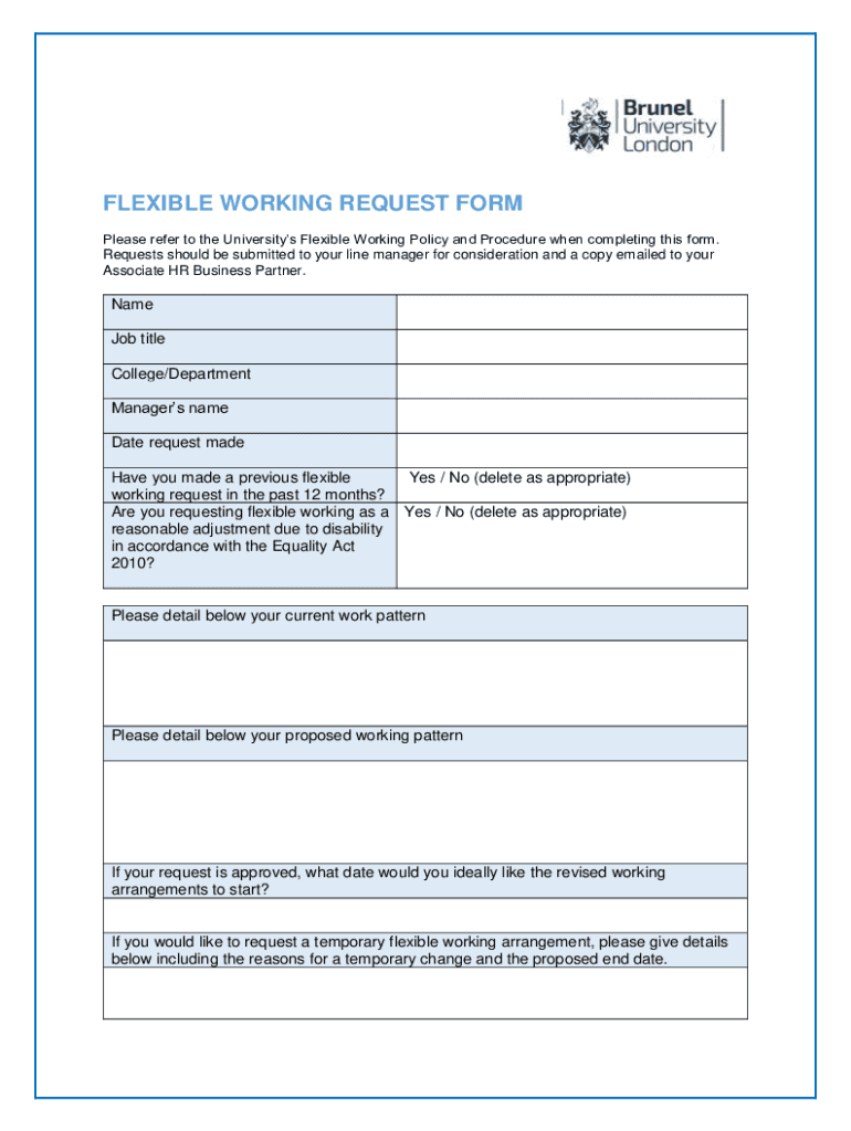 Fillable online flexible working request form fax email print pdffiller