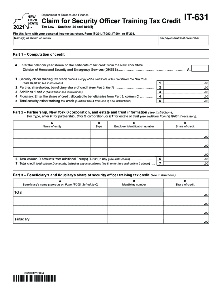 Form IT-631 Claim for Security Officer Training Tax Credit ... Preview on Page 1.