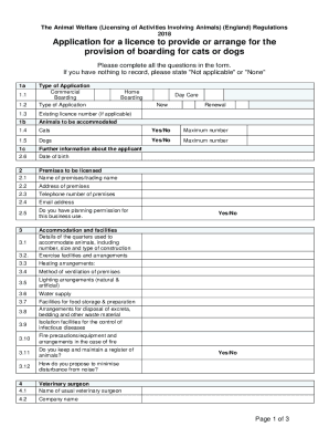 Animal boarding application Form. Animal boarding application Form