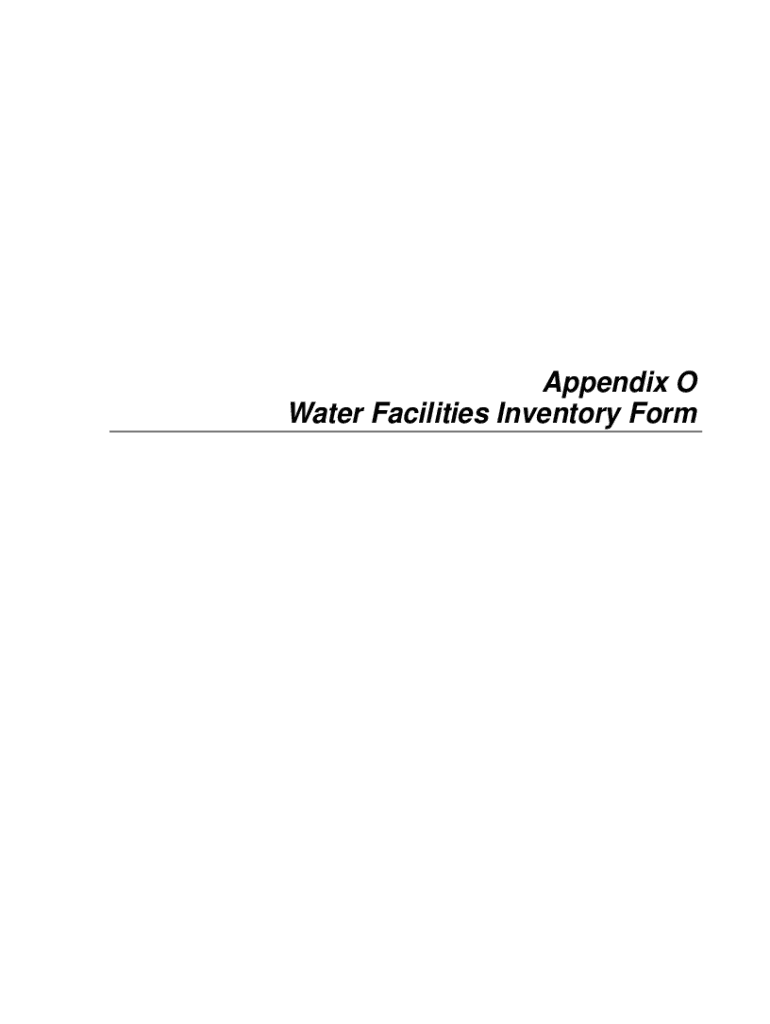 Fillable Online Appendix O Water Facilities Inventory Form. Appendix O