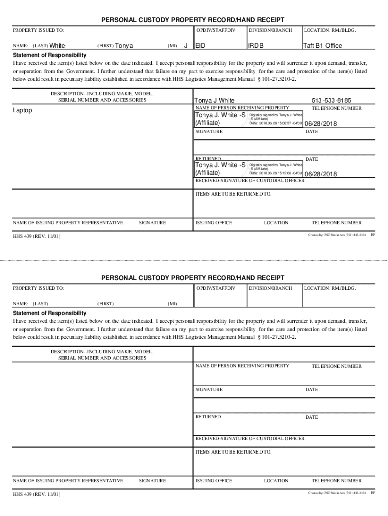 Personal Custody Property Record Hand Receipt Personal Custody Property Record Hand Receipt Preview on Page 1