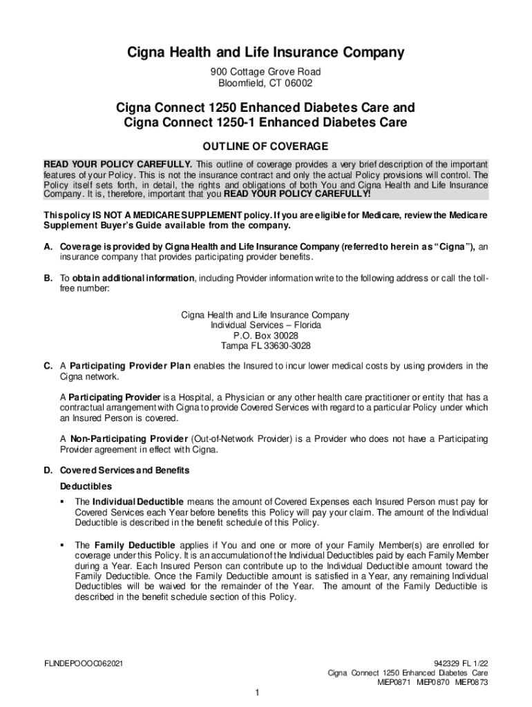 Fillable Online 942329ooccignaconnect1250enhanceddiabetescare