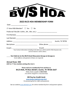 2022 BV/S HOA MEMBERSHIP FORM