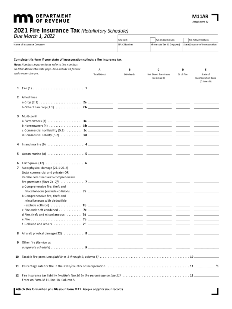 Minnesota Form M11AR (Fire Insurance Tax (Retaliatory ... Preview on Page 1
