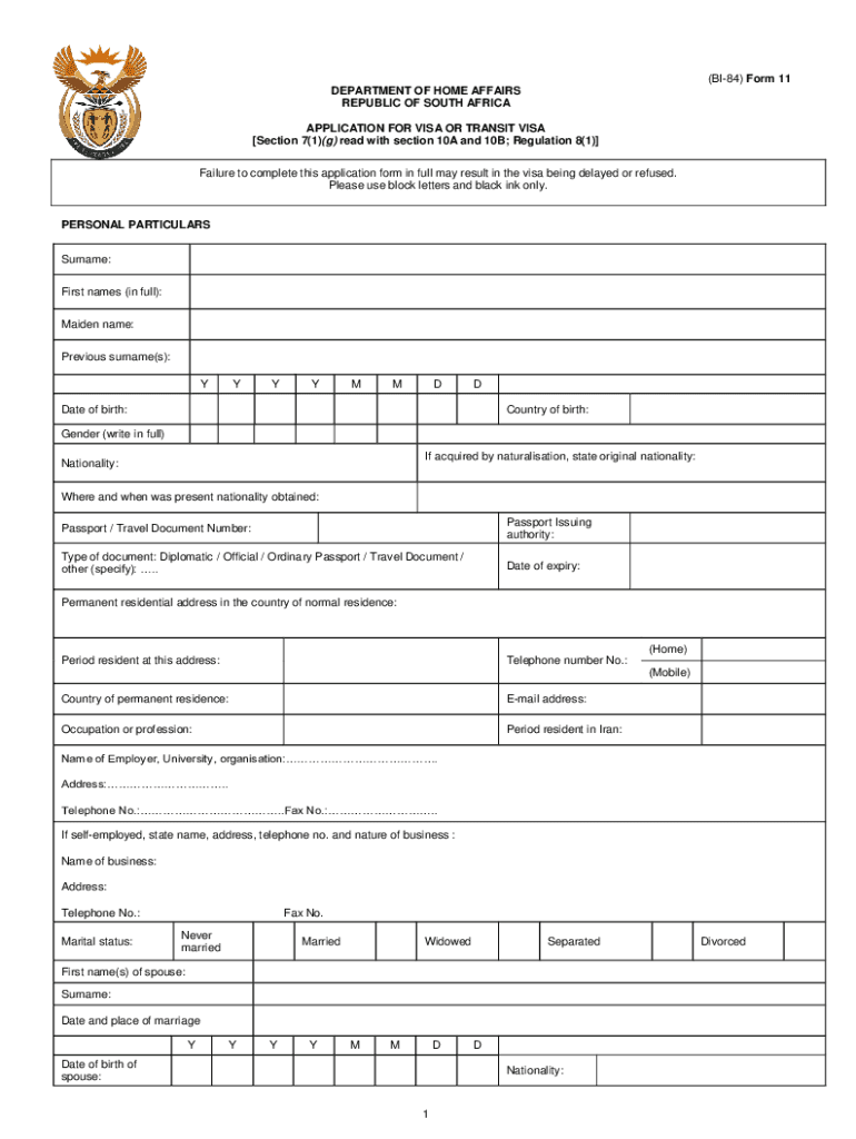 south africa visa application form
