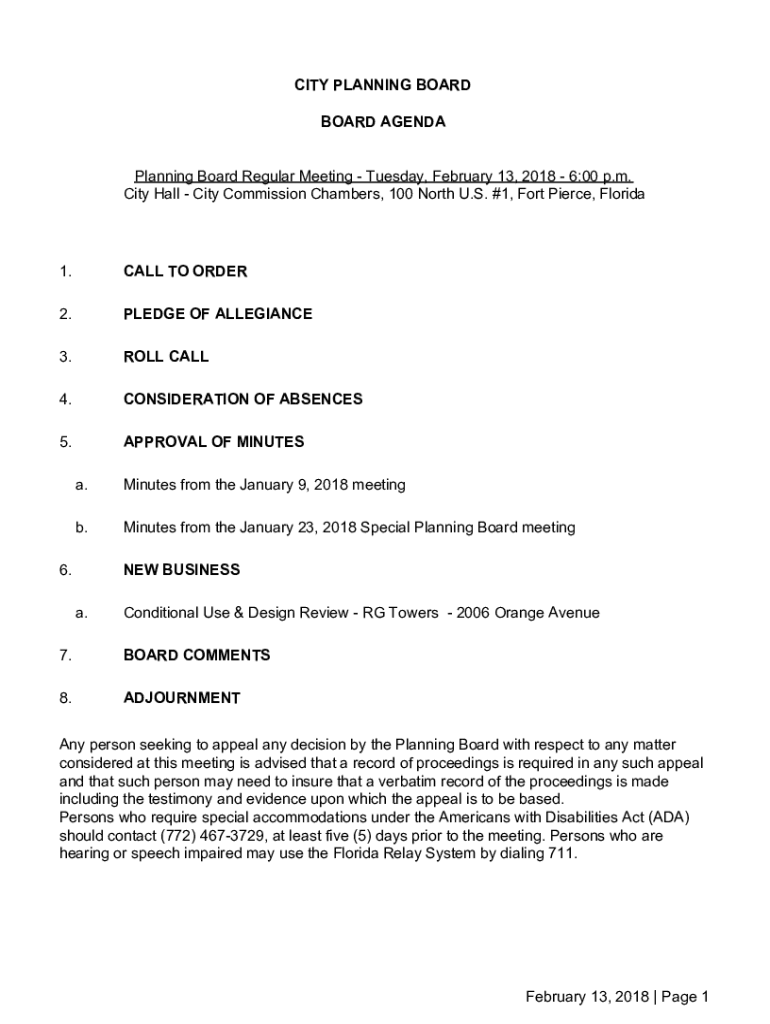 Fillable Online Fillable Online CITY PLANNING BOARD BOARD AGENDA