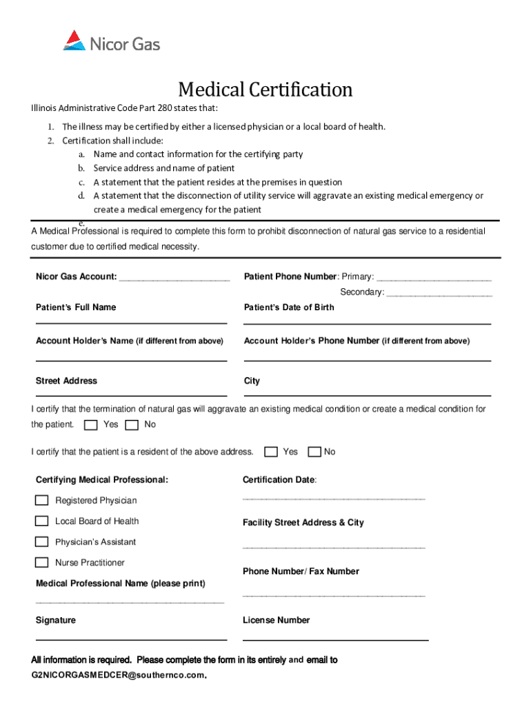 Nicor gas medical certificate Fill out & sign online DocHub