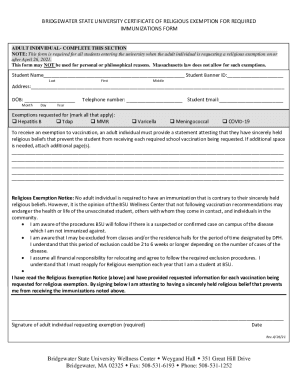 BSU COVID-19 Religious Exemption Form