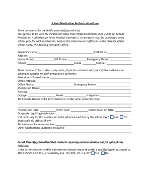 Fillable Online Exhibit Student Medication Medical 1Authorization Form
