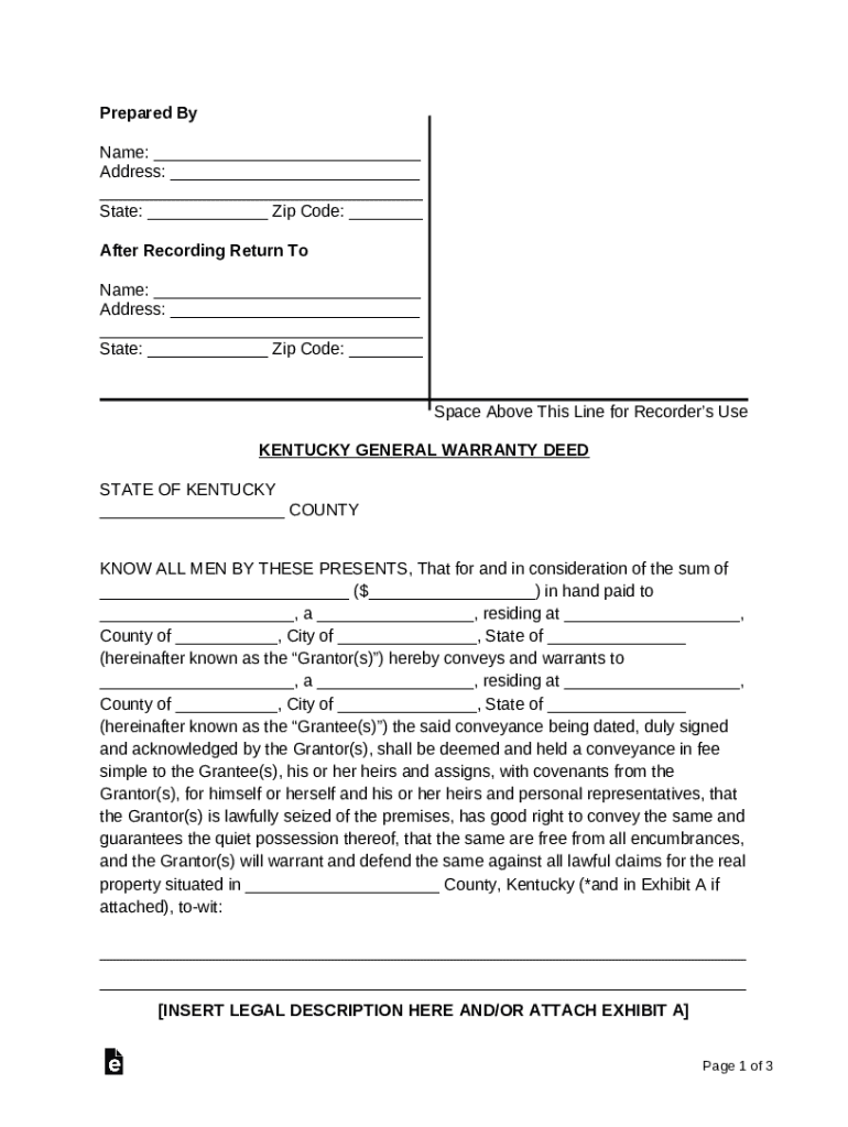Kentucky General Warranty Deed Doc Template pdfFiller