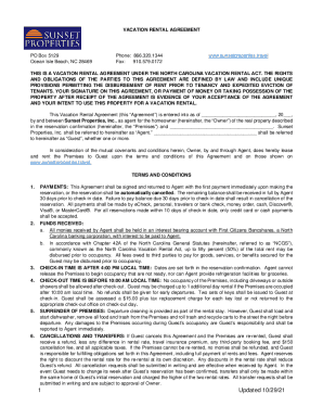 Fillable Online VACATION RENTAL AGREEMENT revision 10-9-17 ...