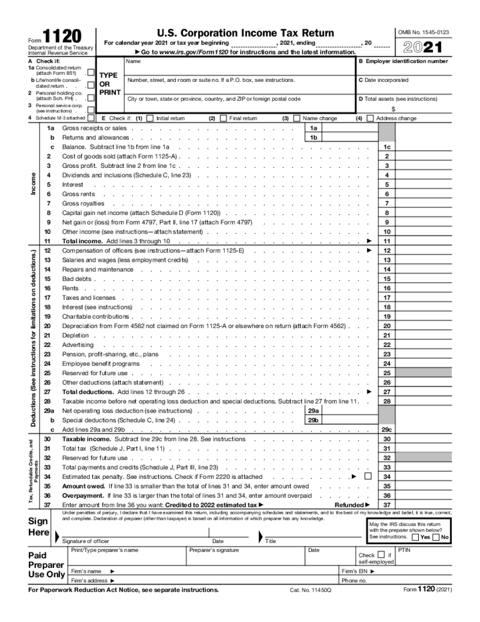 Write On Form 1120 Online