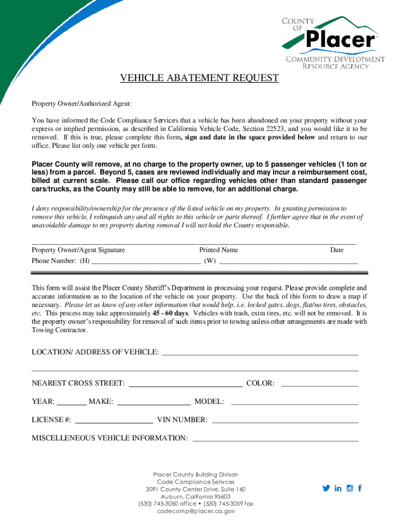 Fillable Online Abandoned Vehicle AbatementAbandoned Vehicle AbatementAbandoned