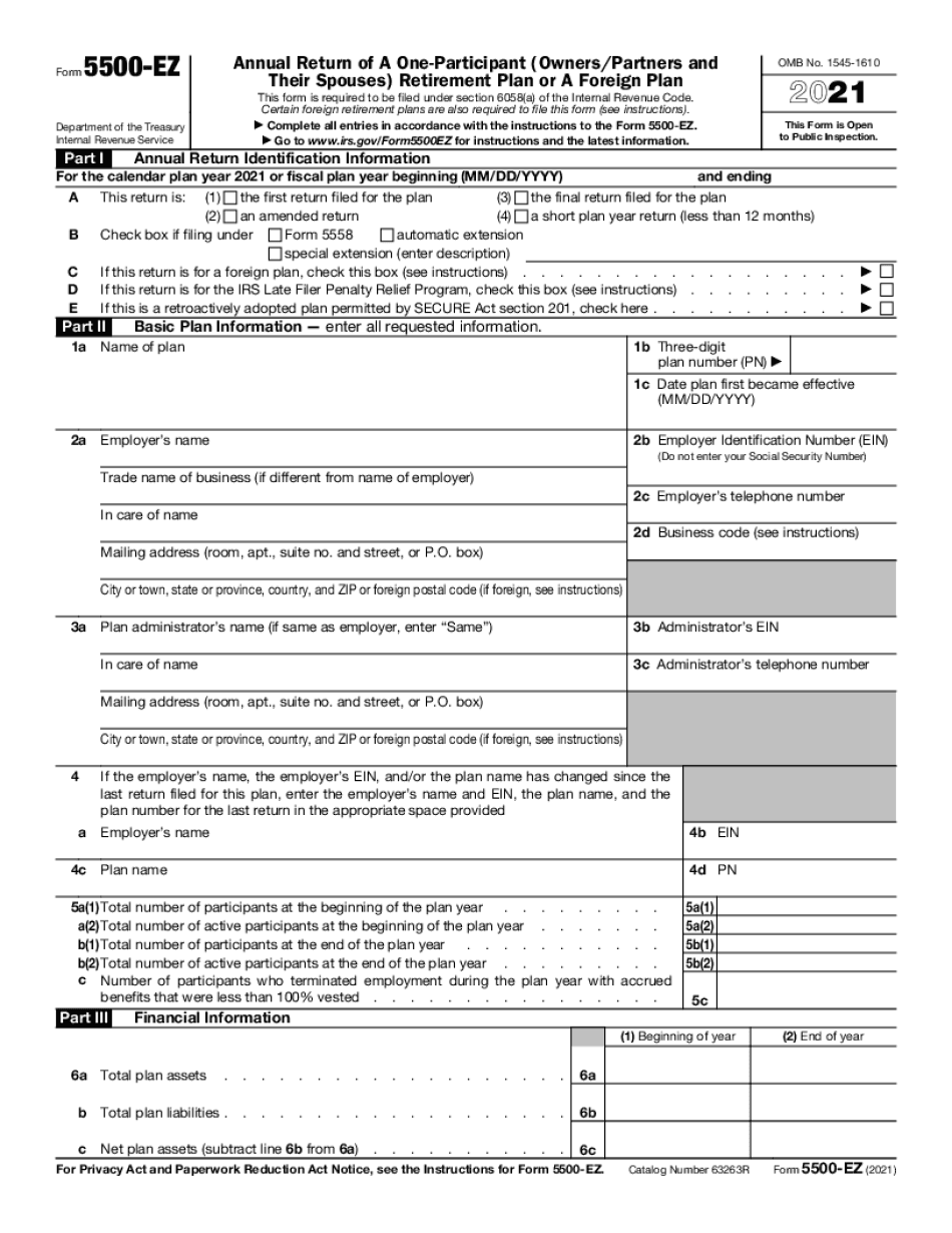 Form 5500 sf instructions 2021