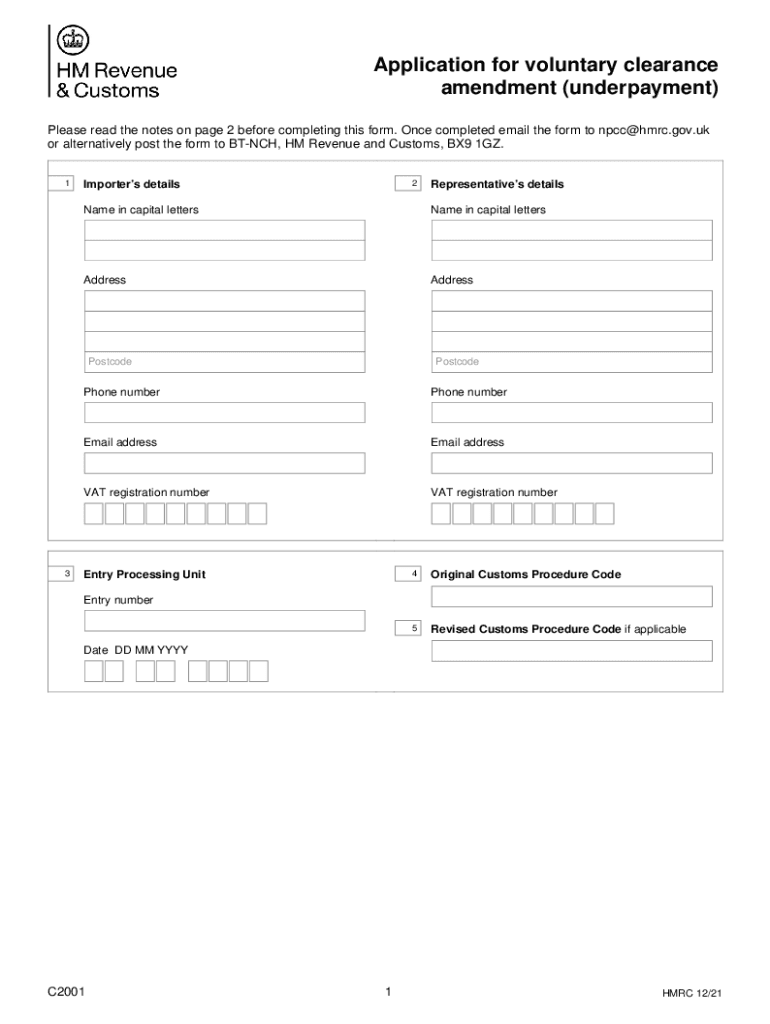 Fillable Online Application for voluntary clearance amendment