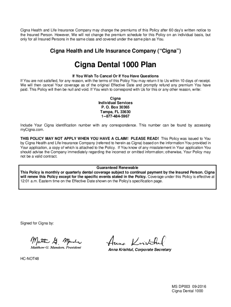 Fillable Online mscignadental1000policy.pdf Fax Email Print pdfFiller
