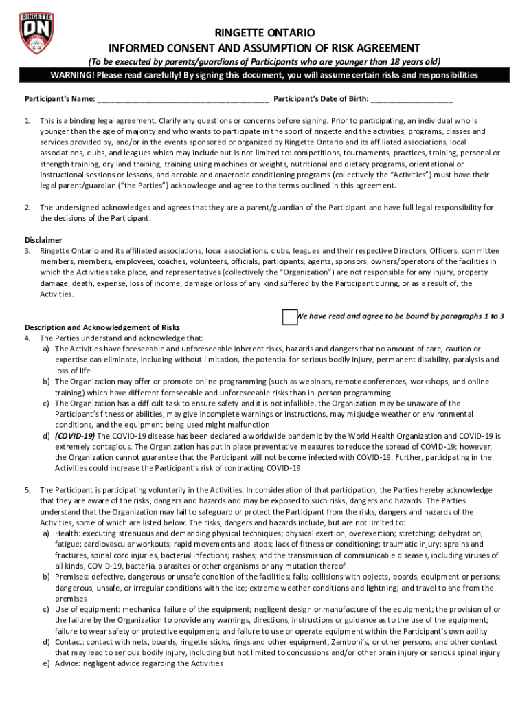 Fillable Online THE ONTARIO SPEED SKATING ASSOCIATION INFORMED CONSENT AND Fax Email Print