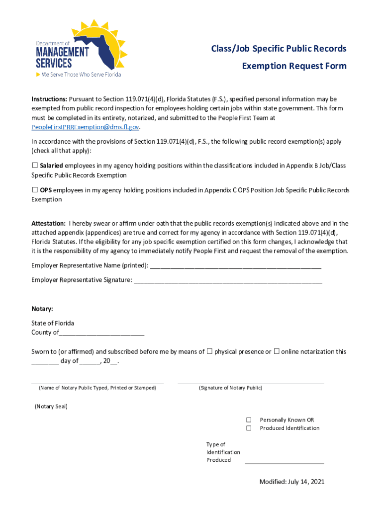 Fillable Online Specific Public Records Exemption