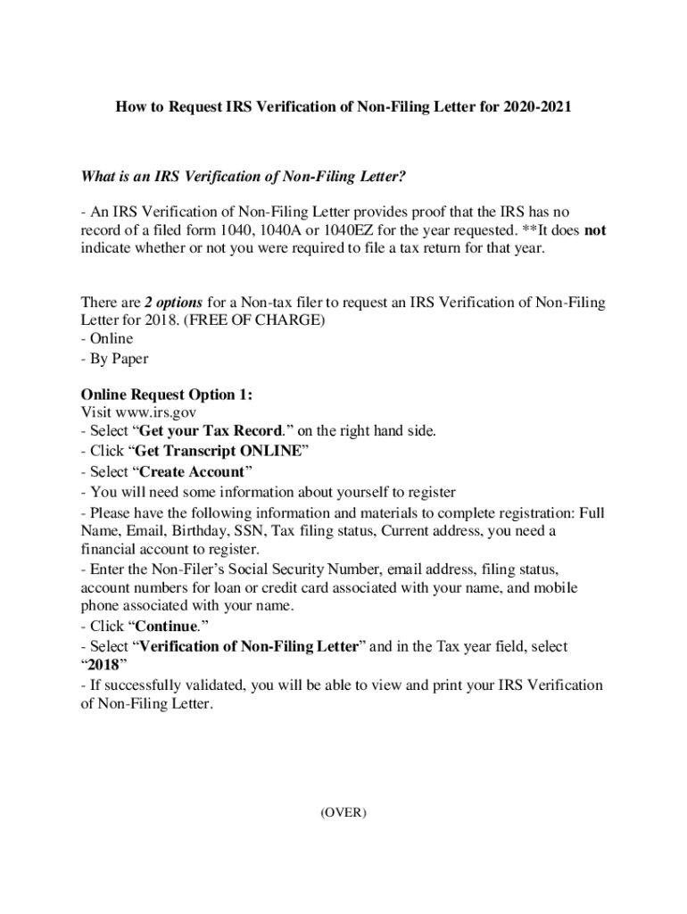 Fillable Online What is an IRS Verification of NonFiling Letter? 2