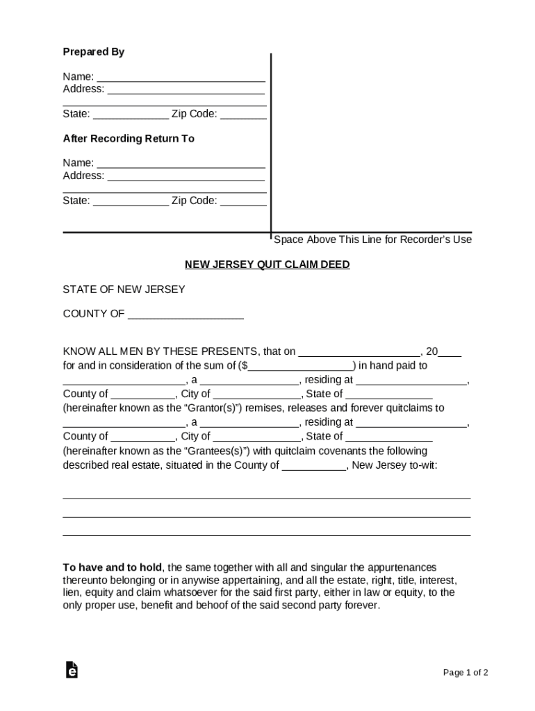 Free New Jersey Quit Claim Deed - PDF Word esFree Quit Claim Deed - PDF ...