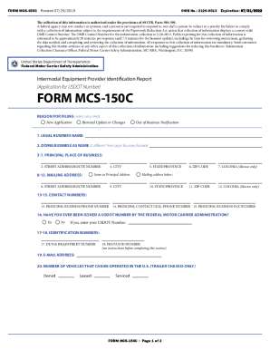 Fillable Online www fmcsa dot govregistrationform mcs 150 andForm MCS