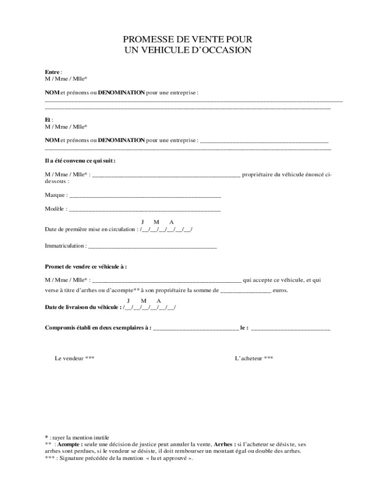 Promesse Vente Vehicule Occasion Pdf