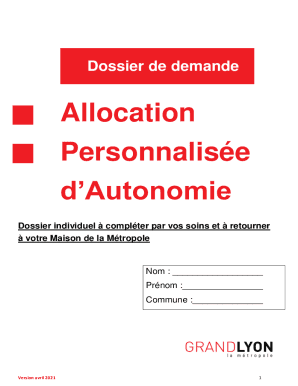 Dossier de demande d'allocation personnalise d'autonomie (APA). Dossier de demande d'allocation personnalise d'autonomie (APA)