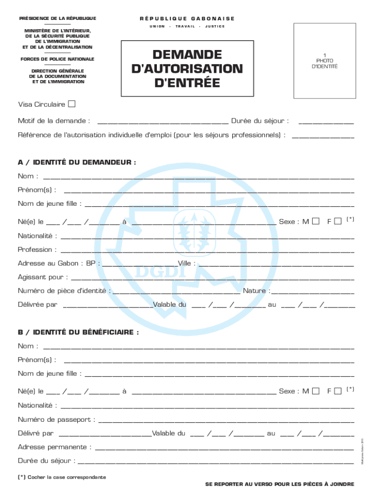 Demande d'autorisation d'entre - Emi-Immigration Gabon Preview on Page 1